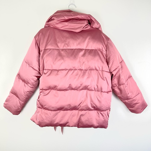 AVEC LES FILLES Pink Puffer Wrap Jacket, Small, Thermal Puff Coat, Dusty Rose - Picture 14 of 16